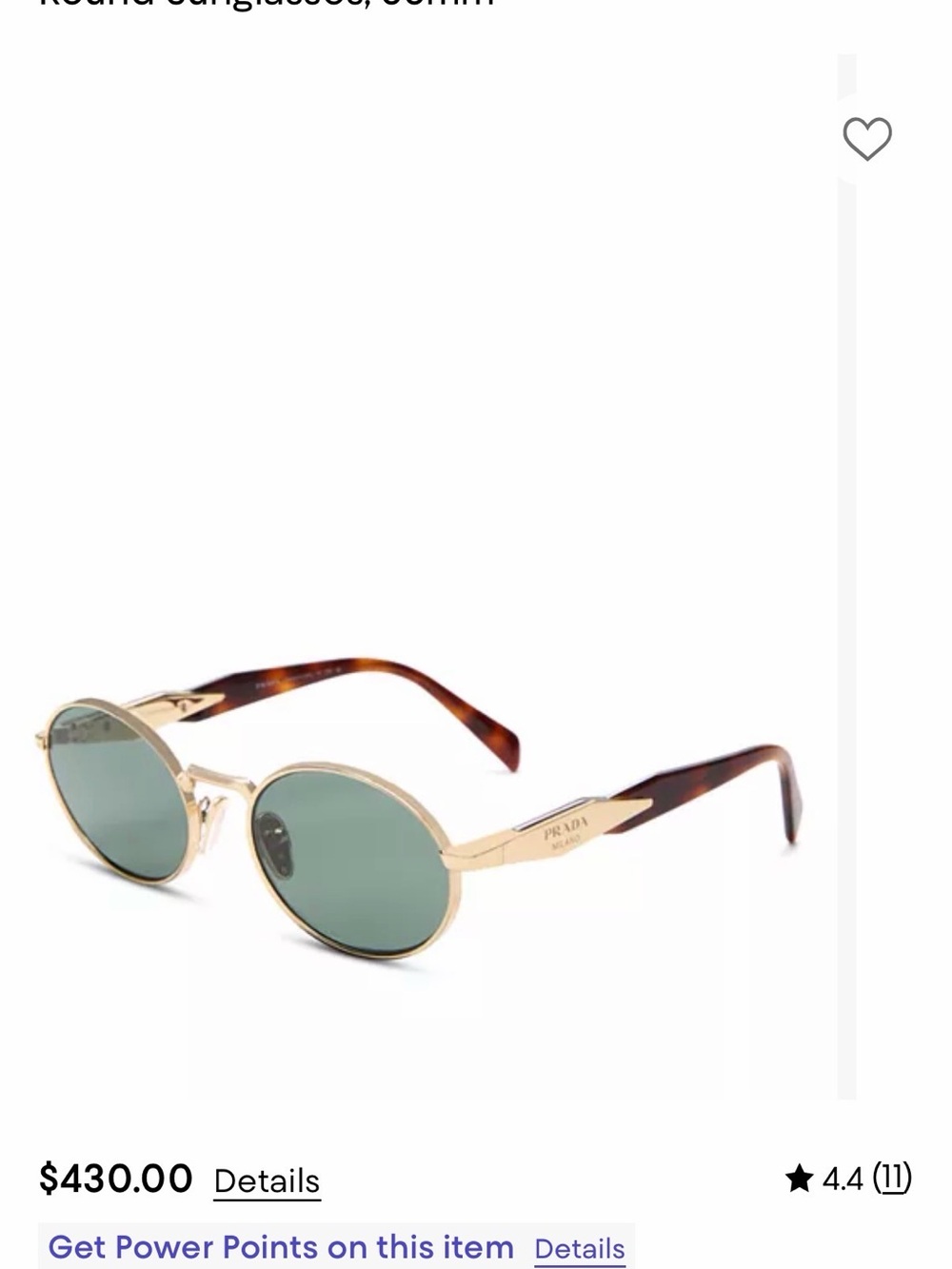Prada Gold Metal Round Sunglasses with Green Lenses and Tortoiseshell Temples